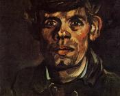 文森特 威廉 梵高 : 戴尖帽的年轻农民的头像